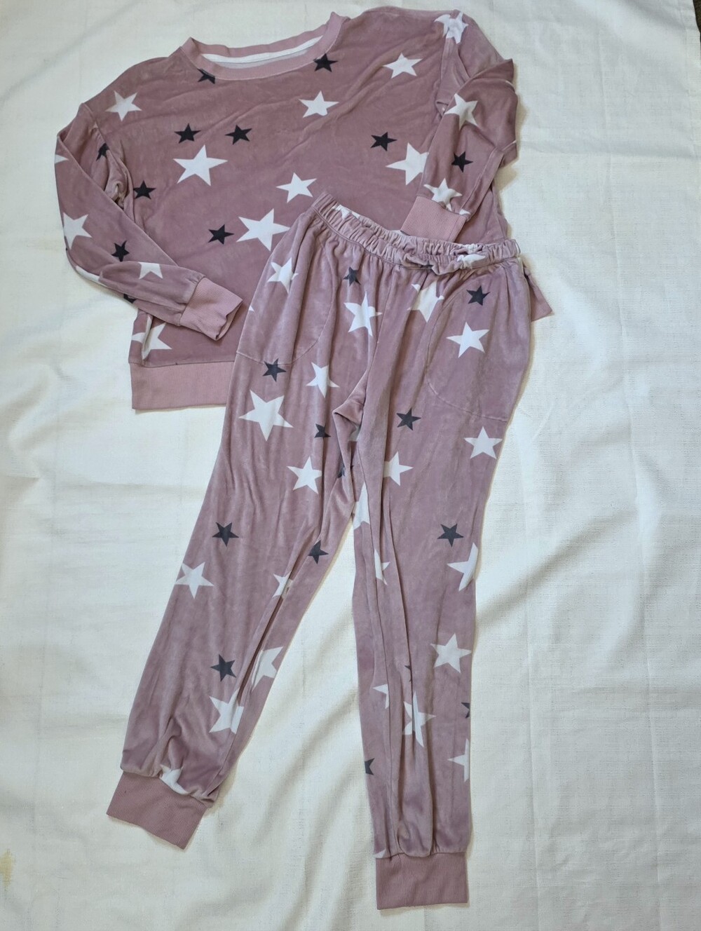 Simply Vera Vera Wang Pink Star Plush Pajama Set Sweatshirt Jogger Size Small